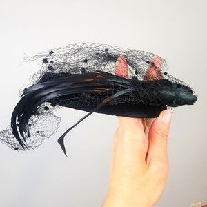 Black Rose Velvet Vintage Feather Net Headband Hat